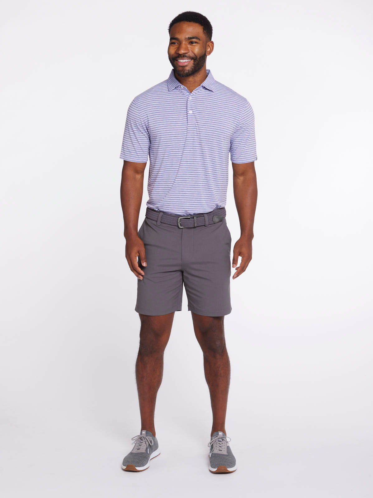 MicroAir Polo Brookline Stripe Golf Shirt - tasc Performance (LavenderHeather/BlackHeather)