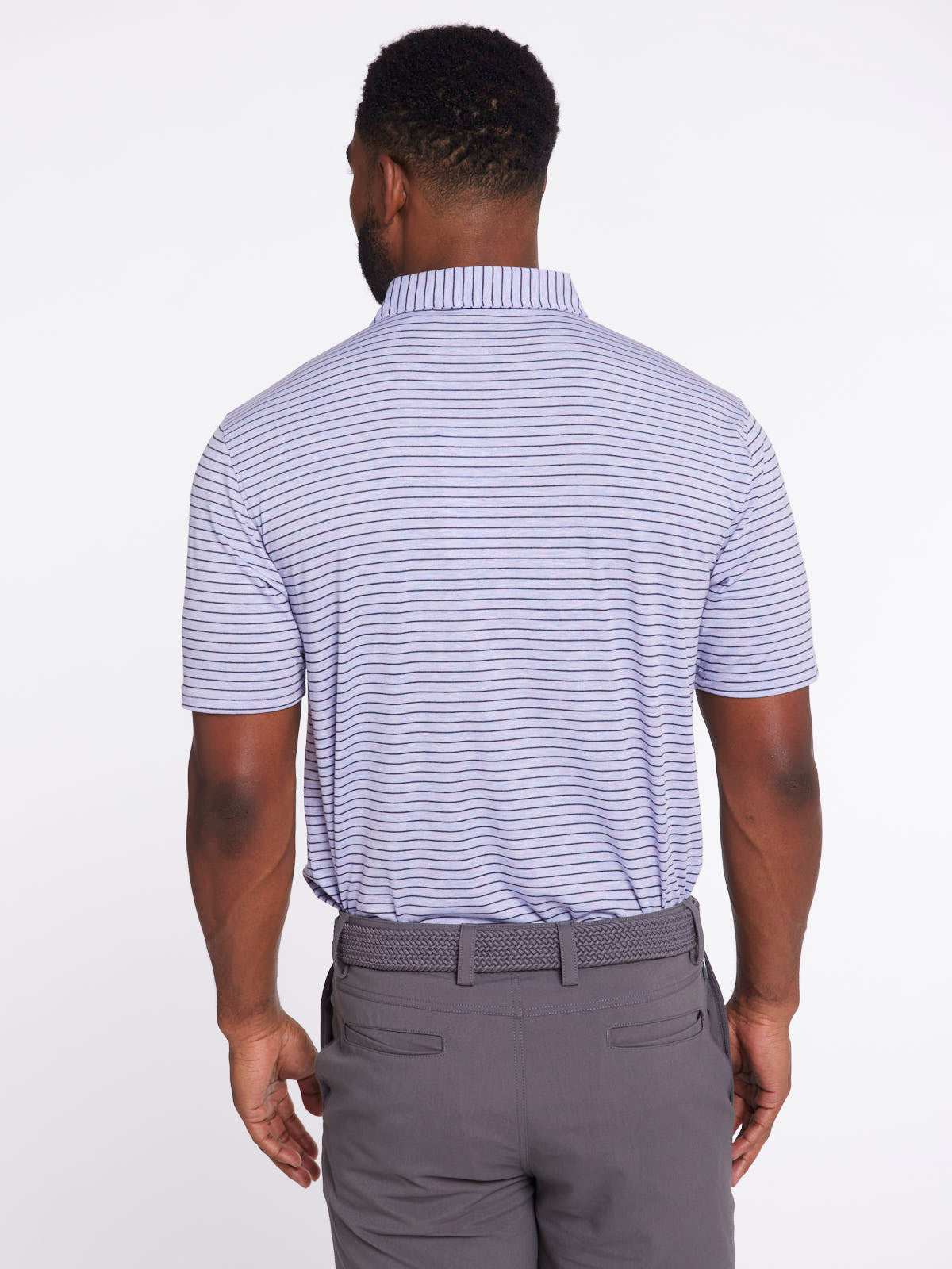 MicroAir Polo Brookline Stripe Golf Shirt - tasc Performance (LavenderHeather/BlackHeather)