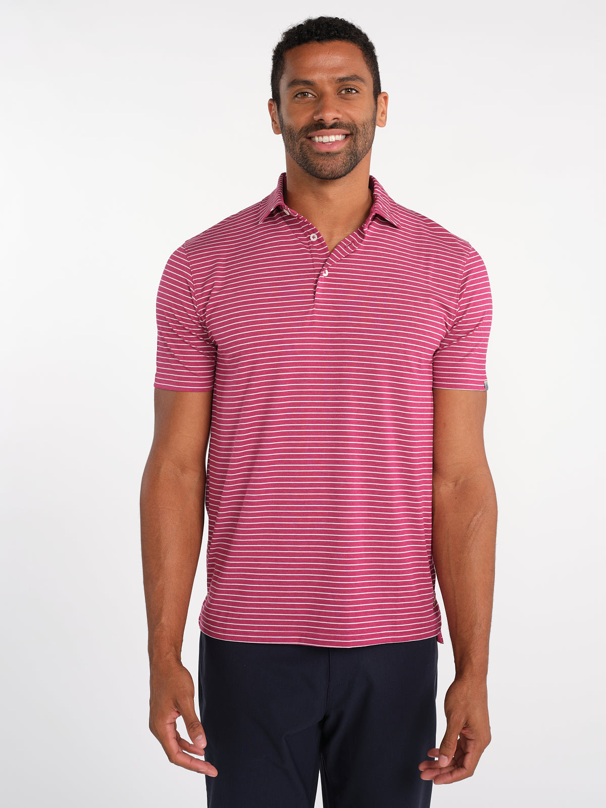 MicroAir Polo Brookline Stripe Golf Shirt - tasc Performance (MulberryHeather/White)