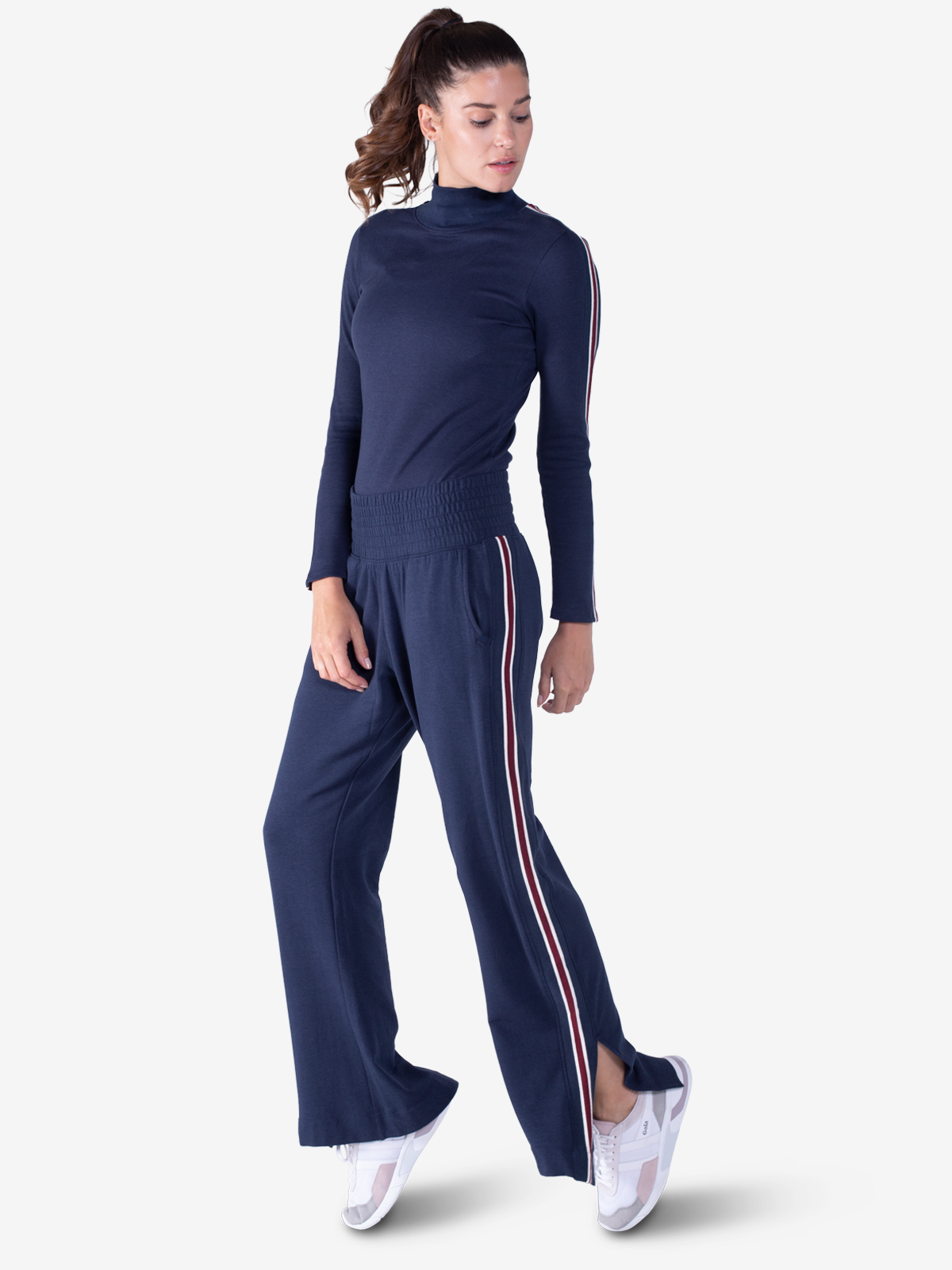 Apres Brushed Track Pant Stripe tasc performance (ClassicNavyGarnet)