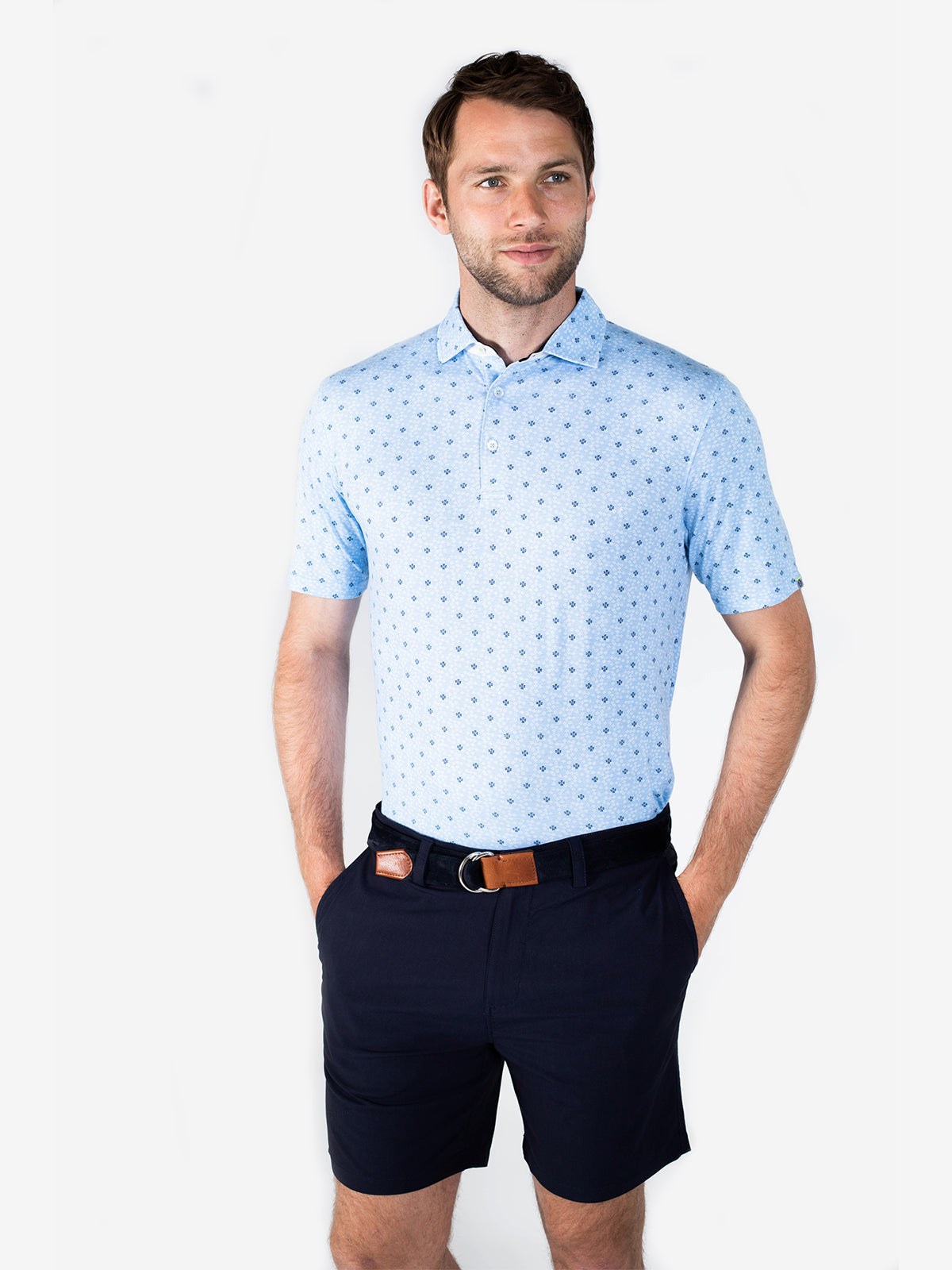 Cloud Golf Polo - Cypress Print - tasc Performance (ClearBlueCypressLeaves)