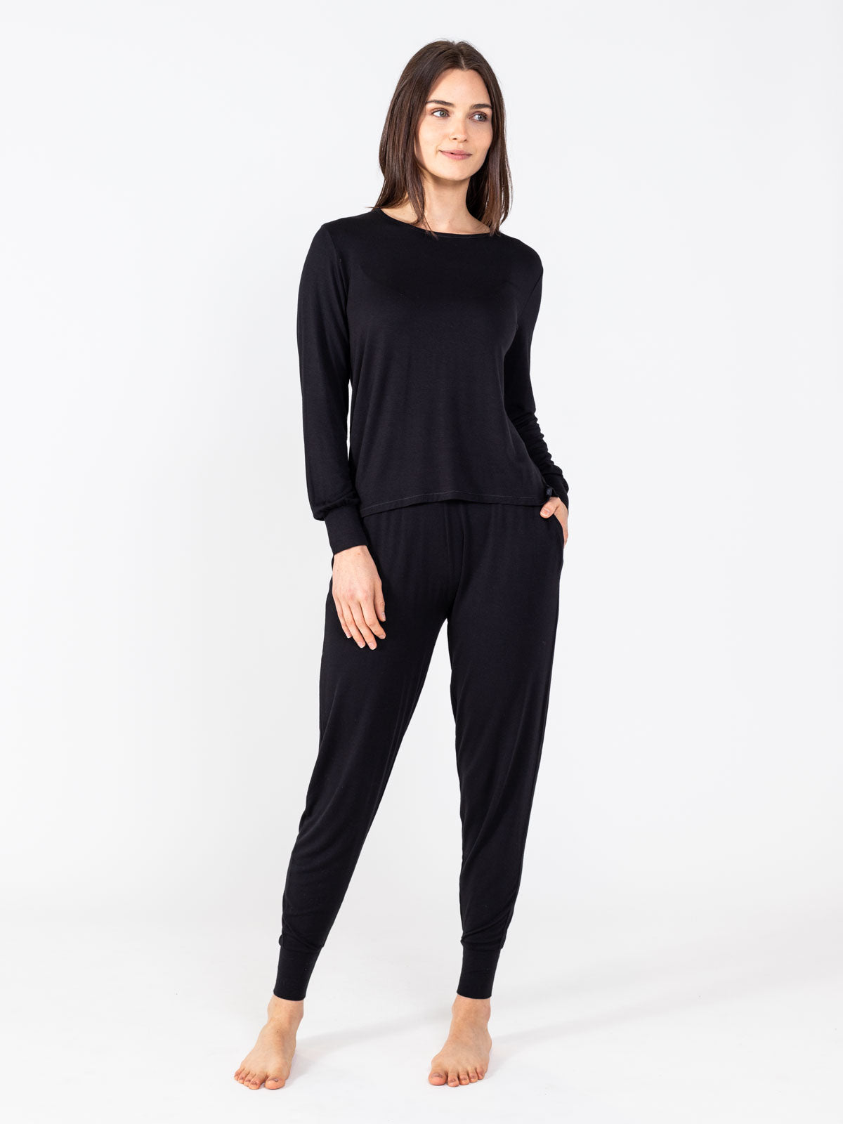 Bamboo Silk Long Sleeve Sleep Shirt tasc performance (Black)