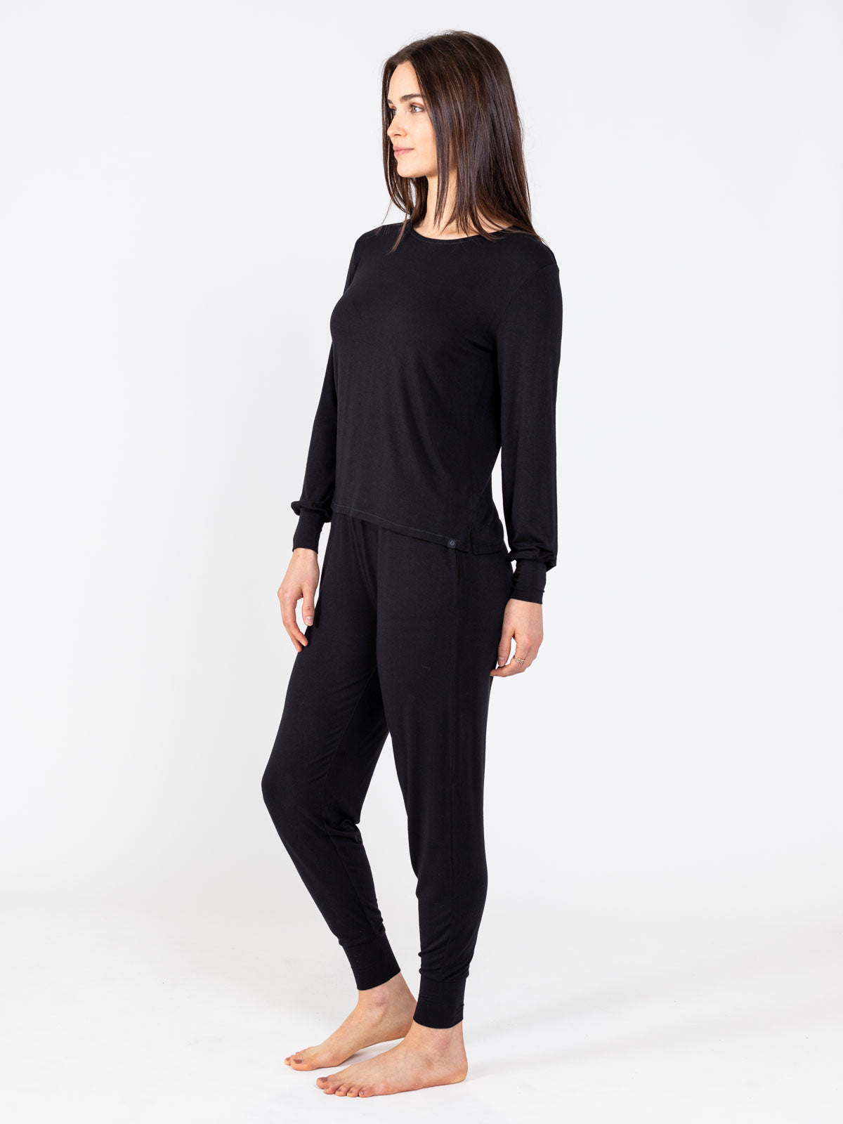 Bamboo Silk Long Sleeve Sleep Shirt tasc performance (Black)