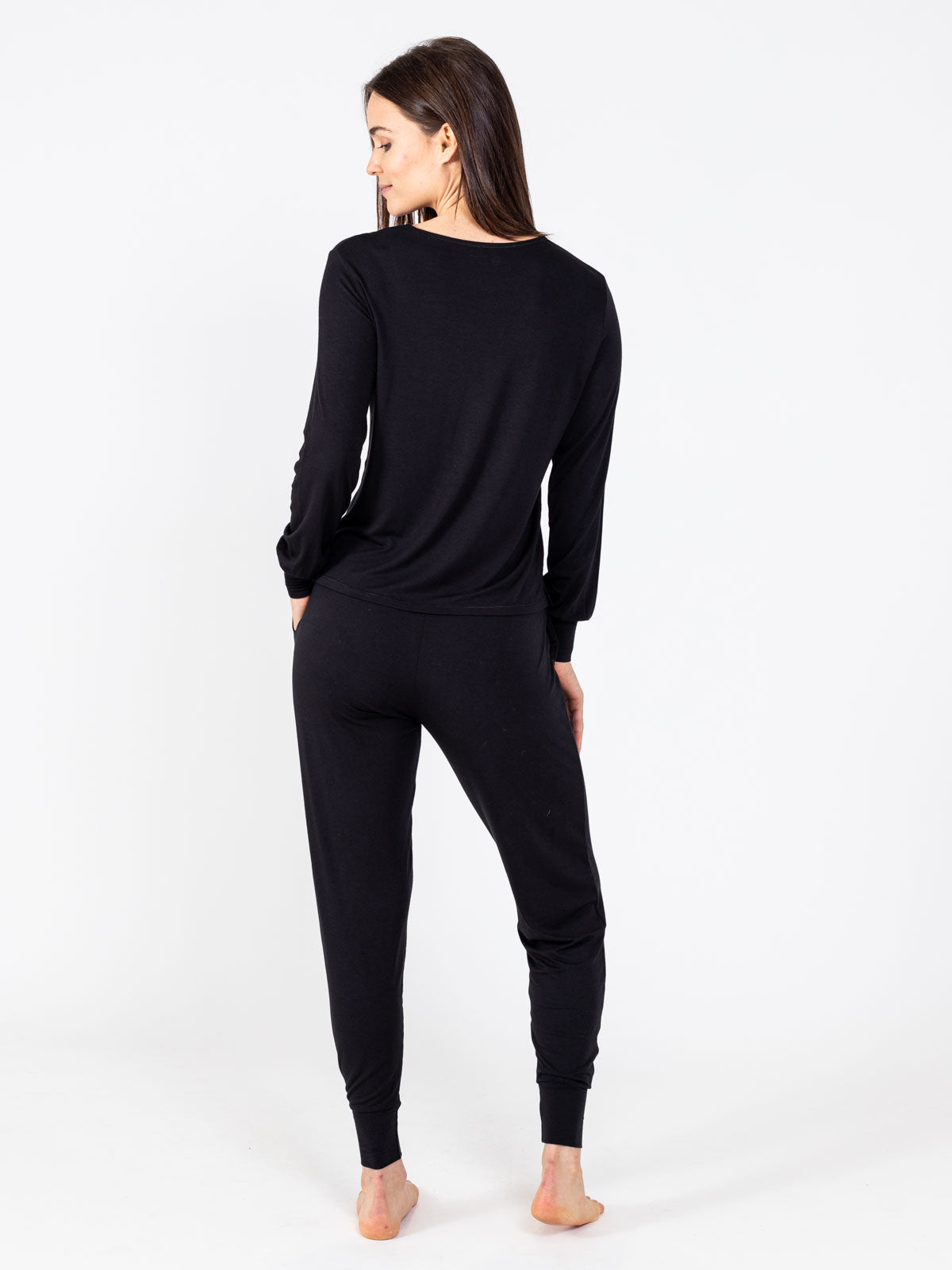 Bamboo Silk Long Sleeve Sleep Shirt tasc performance (Black)