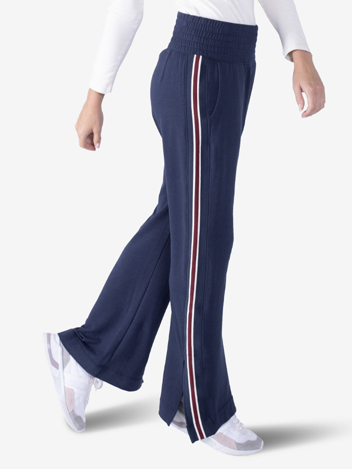 Apres Brushed Track Pant Stripe tasc performance (ClassicNavyGarnet)