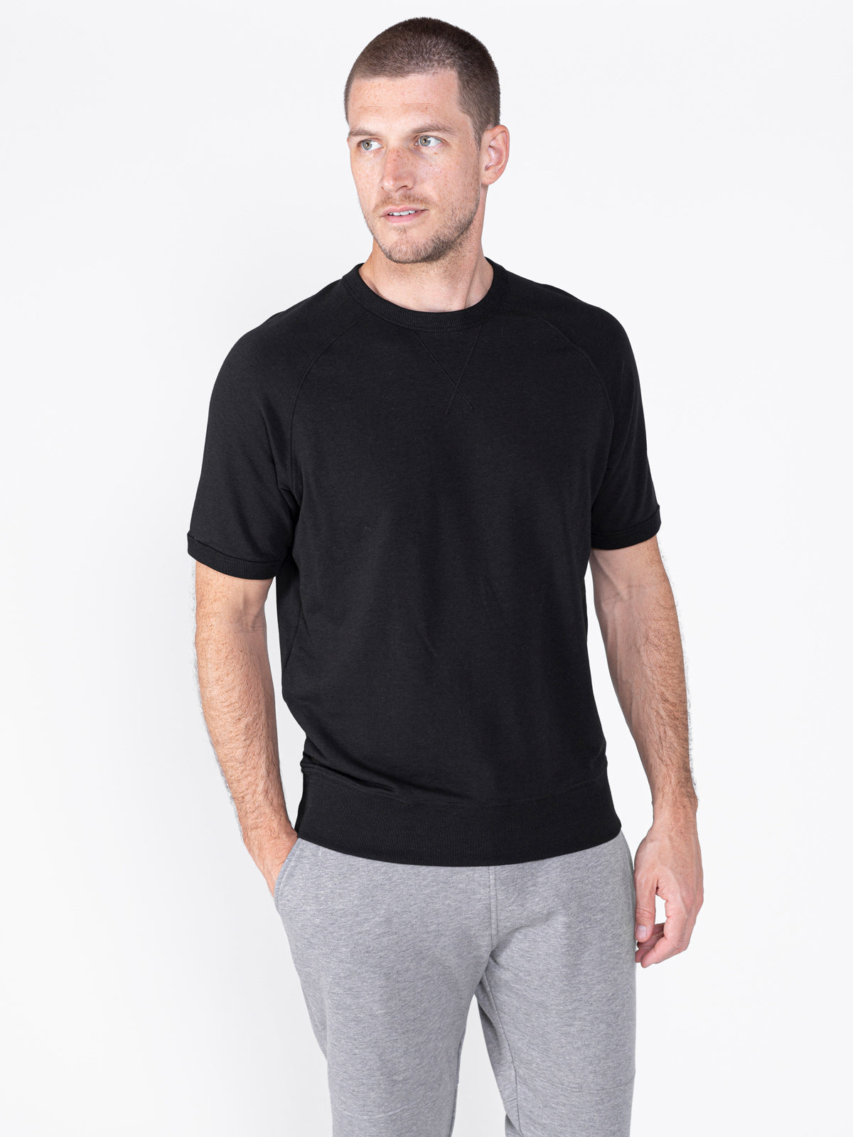 Varsity Lightweight Short Sleeve Sweatshirt - tasc Performance (Black)