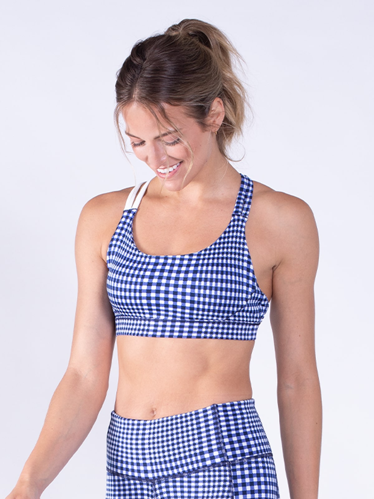 Recess Sports Bra - tacs Performance (White/HighlandsBluePlaid)